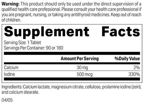 Prolamine Iodine, 180 Tablets, Rev 03 Supplement Facts